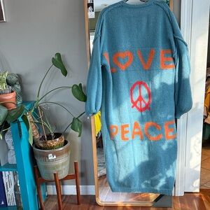 Blue Love & Peace Sweater Coat